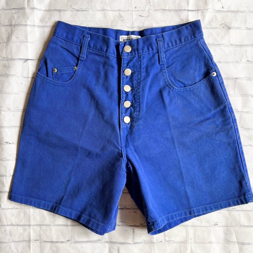 Vtg Mixed Blues High Waisted Cobalt Blue Denim Shorts Size 11 Button Fly